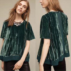 Anthropologie Maeve Forest Green Velvet Swing Tee Sz M Boho Lagonlook Whimsygoth